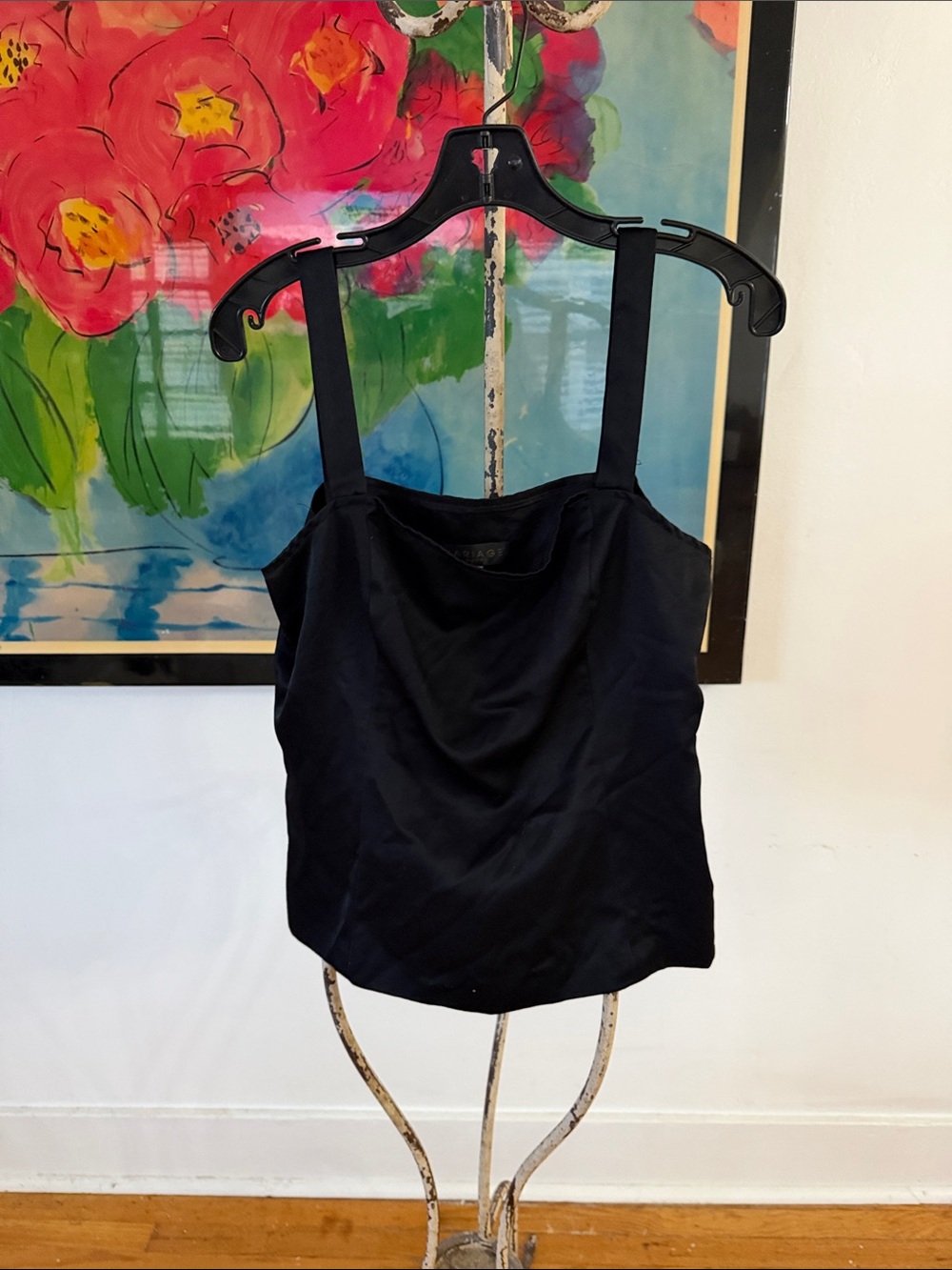 Black Satin Camisole with Wide Straps